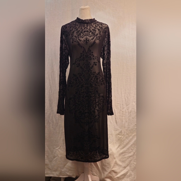 Xhilaration Dresses & Skirts - Y2K Vintage Sz X Large Black Dark Fairy Maxi Mesh Long Sleeve Mock Neck Dress